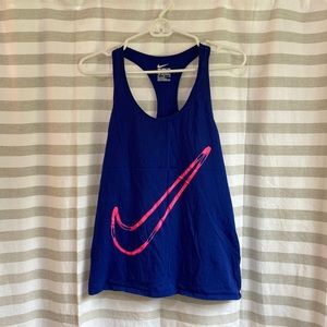 Nike Medium racer back tank top. Royal blue with hot pink swoosh